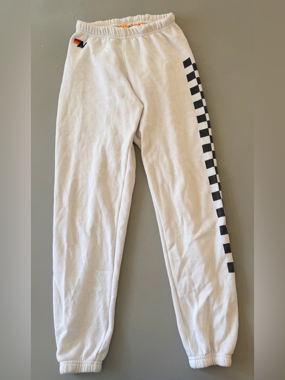 Aviator Nation White Sweatpants with Black Checker Side